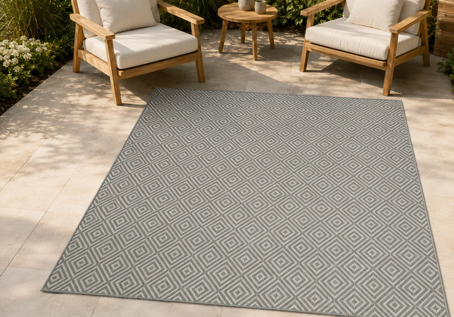Brafab Brafab Evora Buiten Vloerkleed Grijs/Wit 200 × 200 cm