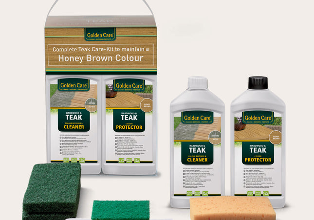 Golden Care Complete onderhoudskit voor teakhouten tuinmeubelen | Cleaner+protector