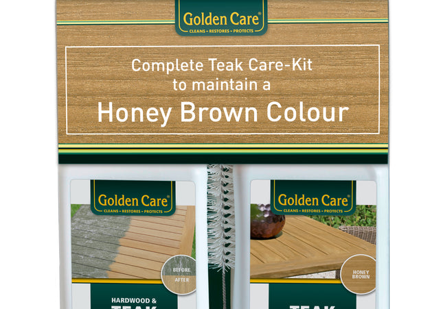 Golden Care Complete onderhoudskit voor teakhouten tuinmeubelen | Cleaner+protector