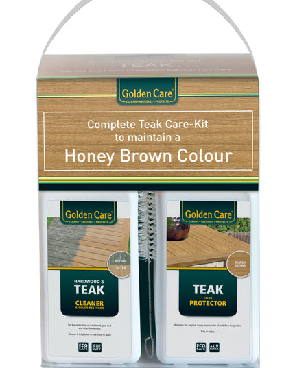 Golden Care Complete onderhoudskit voor teakhouten tuinmeubelen | Cleaner+protector