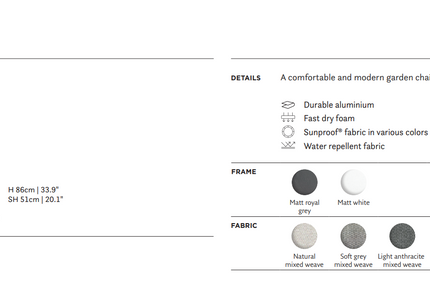 SUNS tuinmeubelen Antas | Diner Stoel | Matt Royal Grey Frame
