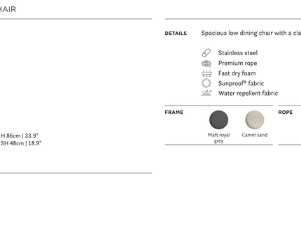 SUNS tuinmeubelen Dolce | Low-dining Tuinstoel | Camel Sand Frame