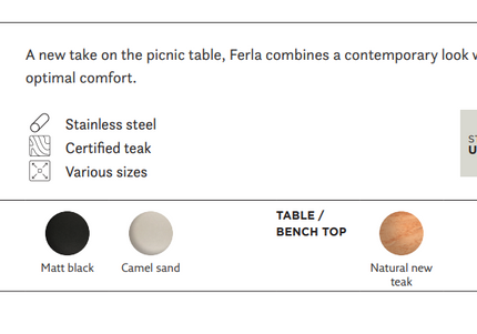 SUNS tuinmeubelen Ferla | Picnic Tafel | Camel Sand Frame