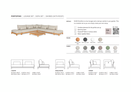 SUNS tuinmeubelen Loungeset Portofino | Opstelling 3 | 2-zits  + Chaisse Longue | Matt white frame