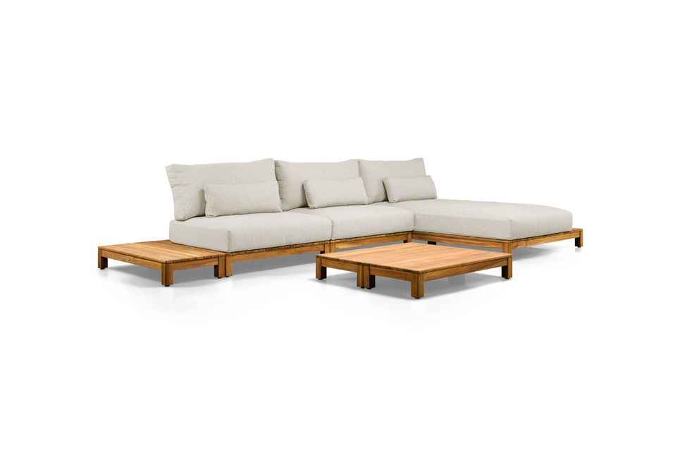 SUNS tuinmeubelen Loungeset Portofino | Opstelling 3 | 2-zits  + Chaisse Longue | Camel sand frame