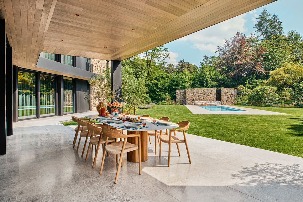 SUNS tuinmeubelen Palermo | Tuintafel | Neolith blad | Dropshape | Camel Sand Frame