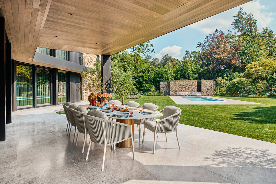 SUNS tuinmeubelen Palermo | Tuintafel | Neolith blad | Dropshape | Matt White Frame