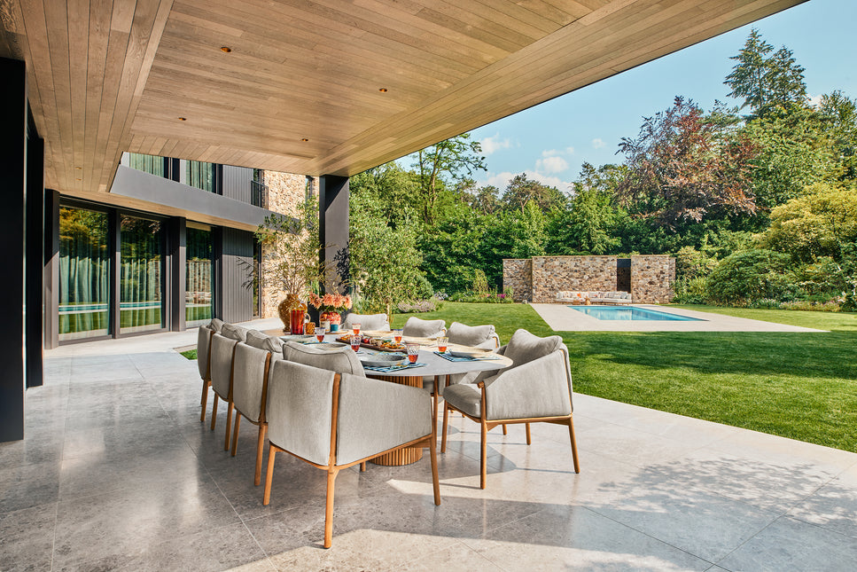 SUNS tuinmeubelen Palermo | Tuintafel | Neolith blad | Dropshape | Matt Royal Grey Frame