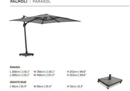 SUNS tuinmeubelen Palmoli Zweefparasol | Matt Royal Grey Frame | 2 maten