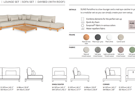 SUNS tuinmeubelen Portofino Daybed met Sunroof | Camel Sand Frame