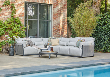 SUNS tuinmeubelen Sorrento Loungeset | Grote Hoekopstelling | Matt Royal Grey Frame