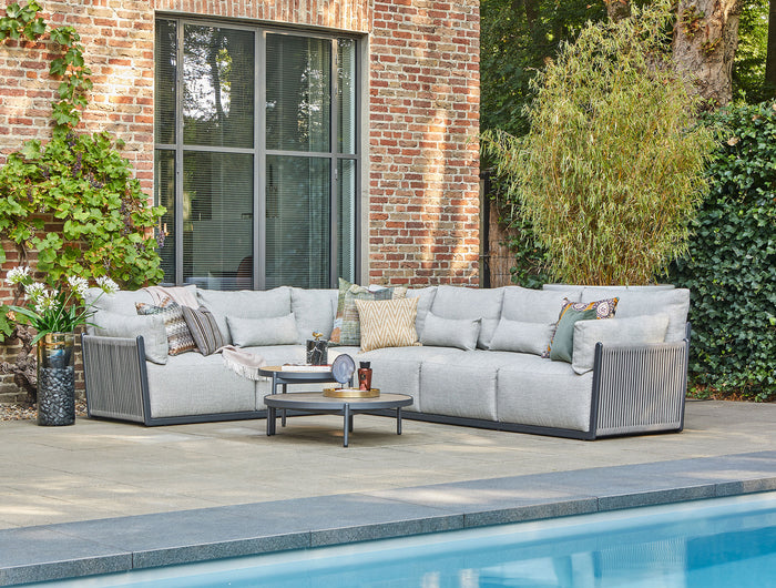SUNS tuinmeubelen Sorrento Loungeset | Grote Hoekopstelling | Matt Royal Grey Frame