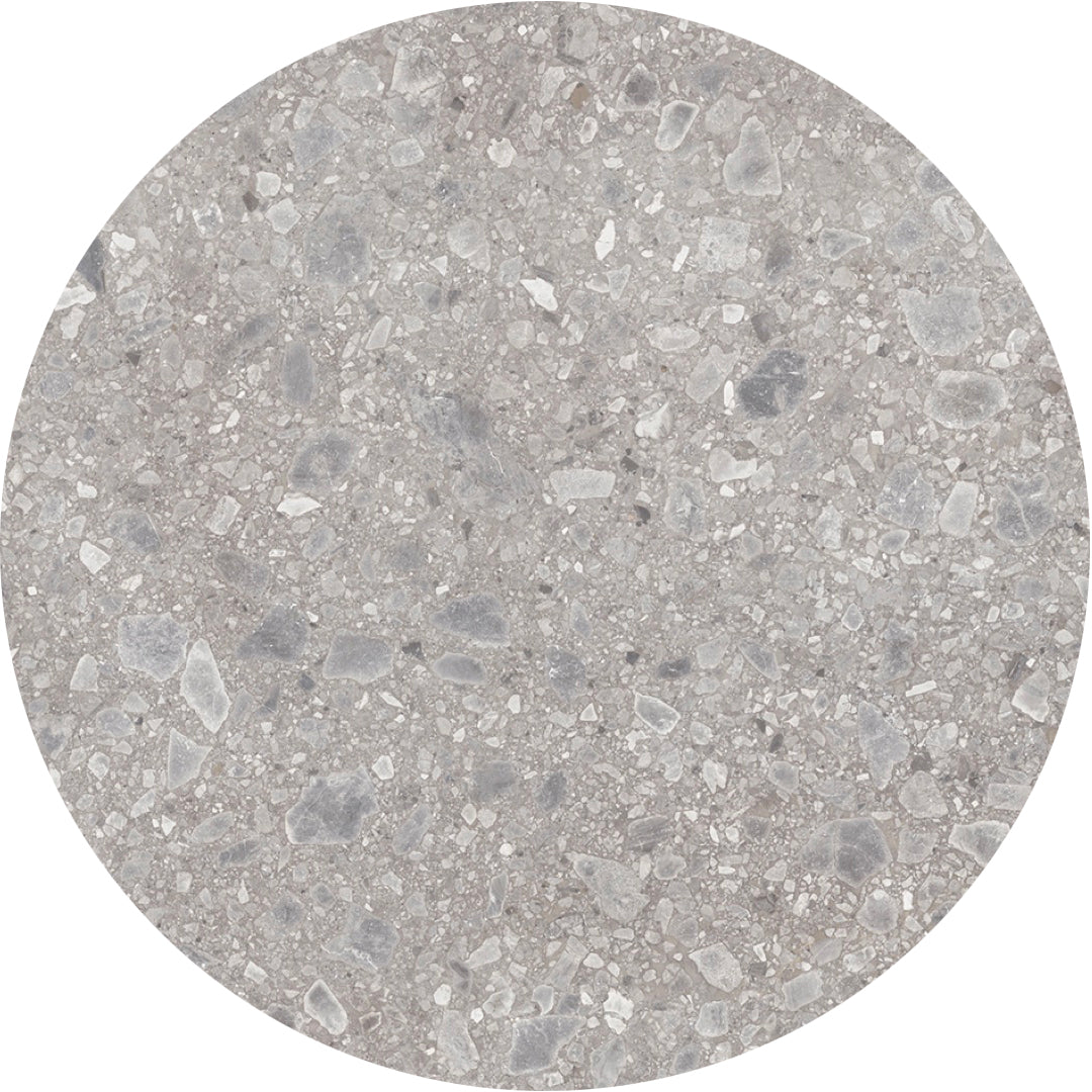 Teak / Neolith® terrazzo light grey / Ø 120 cm