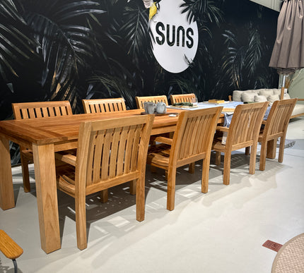 Wolfwood tuinmeubelen James tuinset 350 x 100 cm met 8 Comfort stoelen