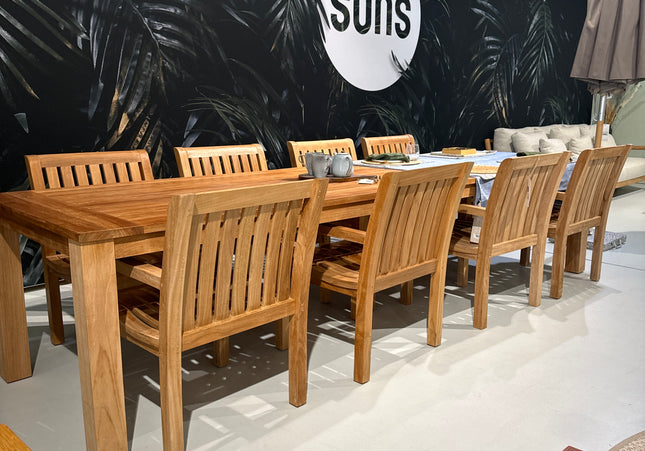 Wolfwood tuinmeubelen James tuinset 350 x 100 cm met 8 Comfort stoelen