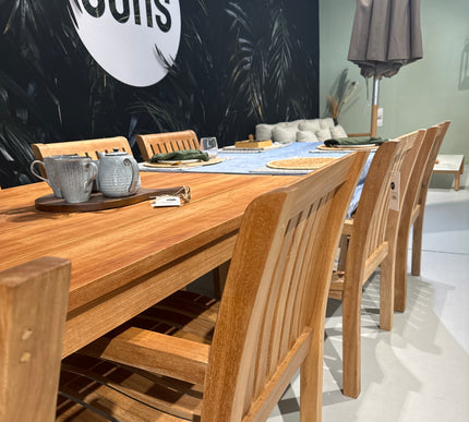 Wolfwood tuinmeubelen James tuinset 350 x 100 cm met 8 Comfort stoelen