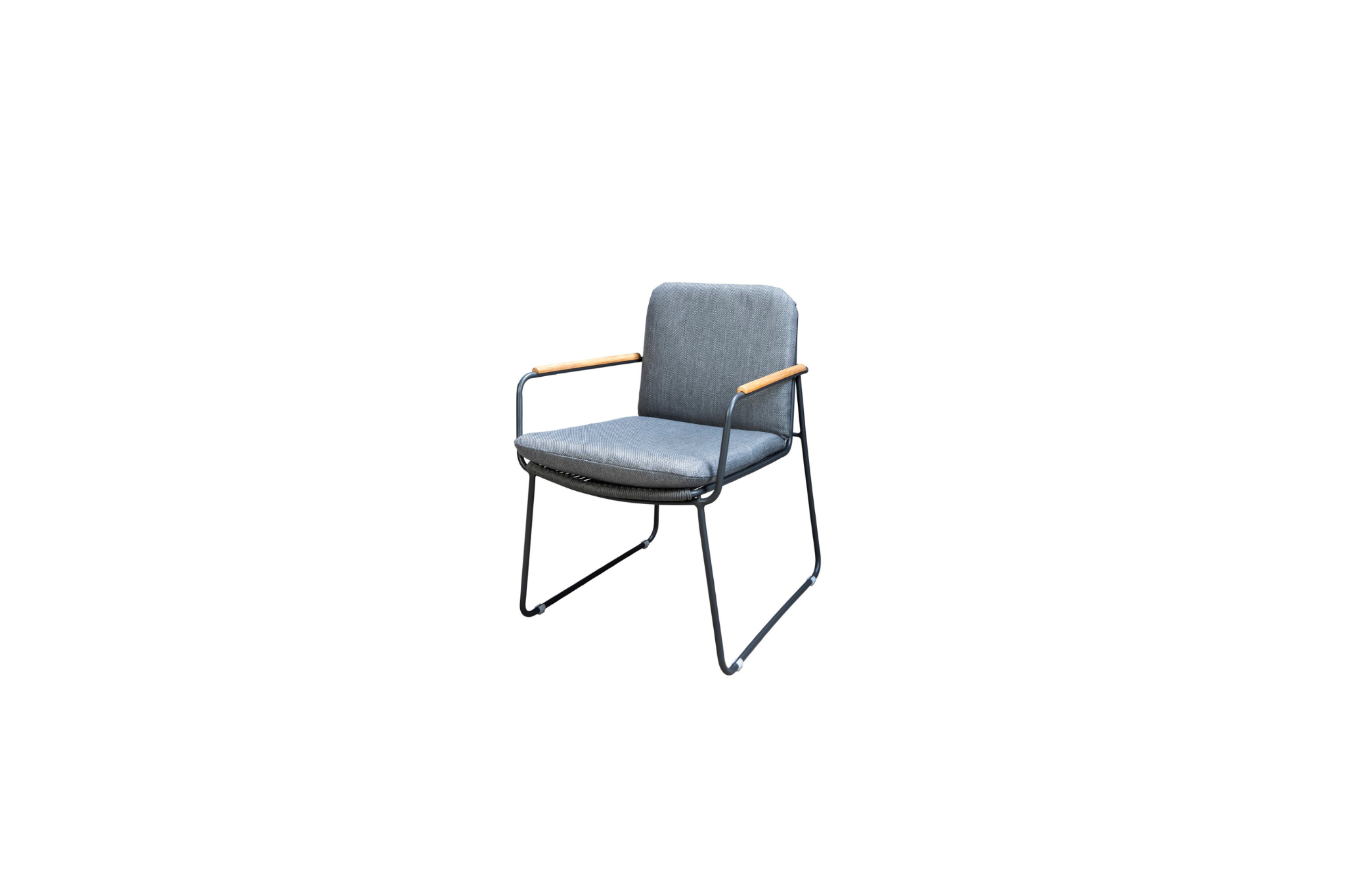 Frame in alu dark grey met rope dark grey en kussens in mixed grey.